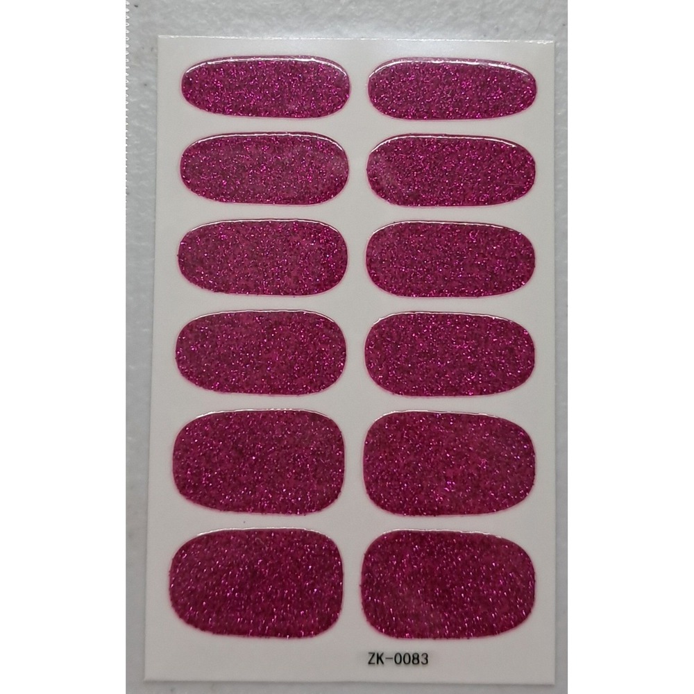 Fuchsia Pink Glitter Nail Polish Wraps Strips Self Adhesive Manicure ZK-0083 12p
